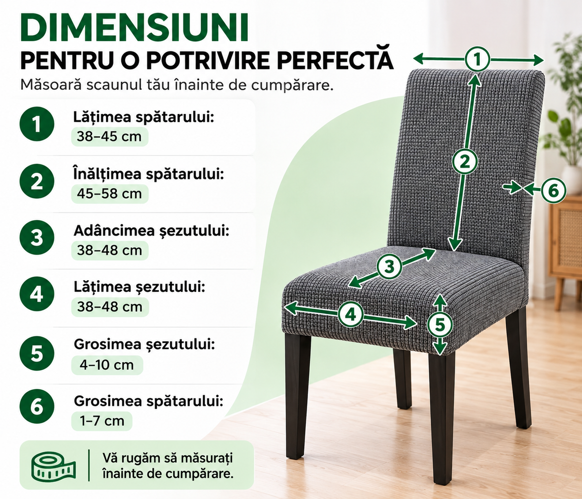 Set 6 Huse Elastice Premium pentru Scaune – Universale, Moi și Ușor de Montat