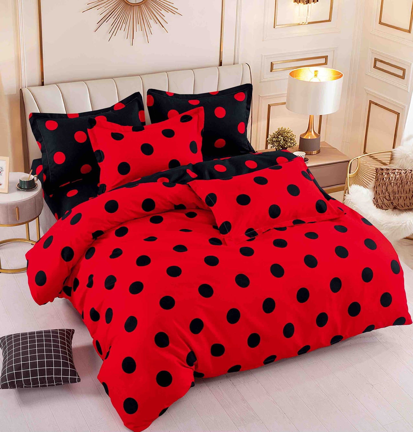 Set Lenjerie de Pat din Bumbac Tip Finet, Fără Elastic – 6 Piese – Buline Elegante