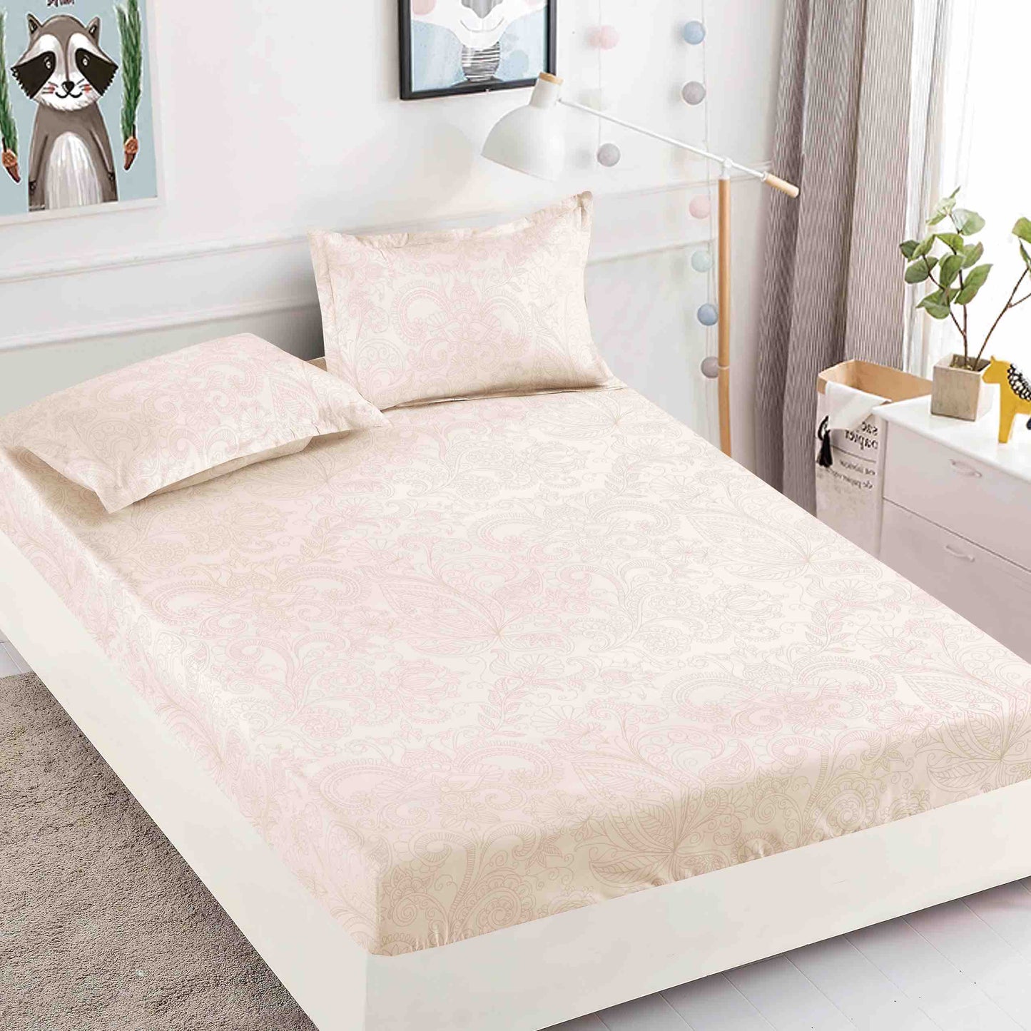 Husă de Pat cu Elastic din Finet + 2 Fețe de Pernă – Set 3 Piese, 180x200 cm – Ivory