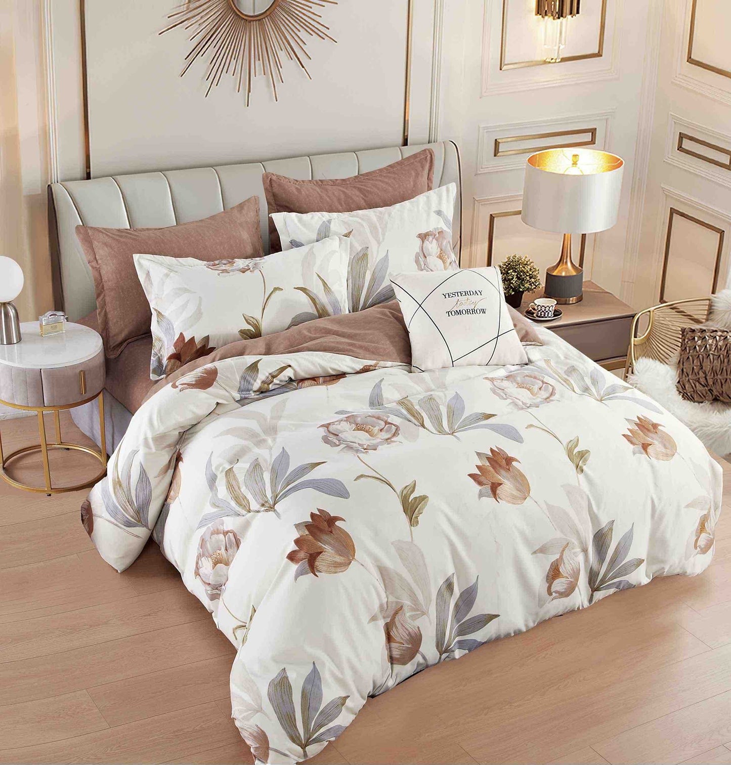 Set Lenjerie de Pat din Bumbac Tip Finet, Fără Elastic – 6 Piese – Magnolia Crem