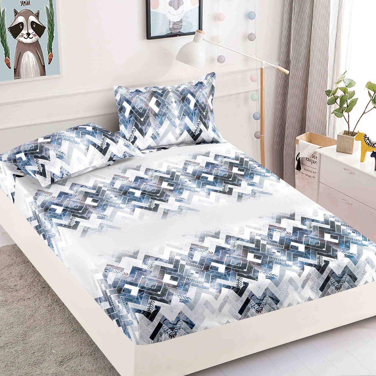 Husă de Pat cu Elastic din Finet + 2 Fețe de Pernă – Set 3 Piese, 180x200 cm – Glacier