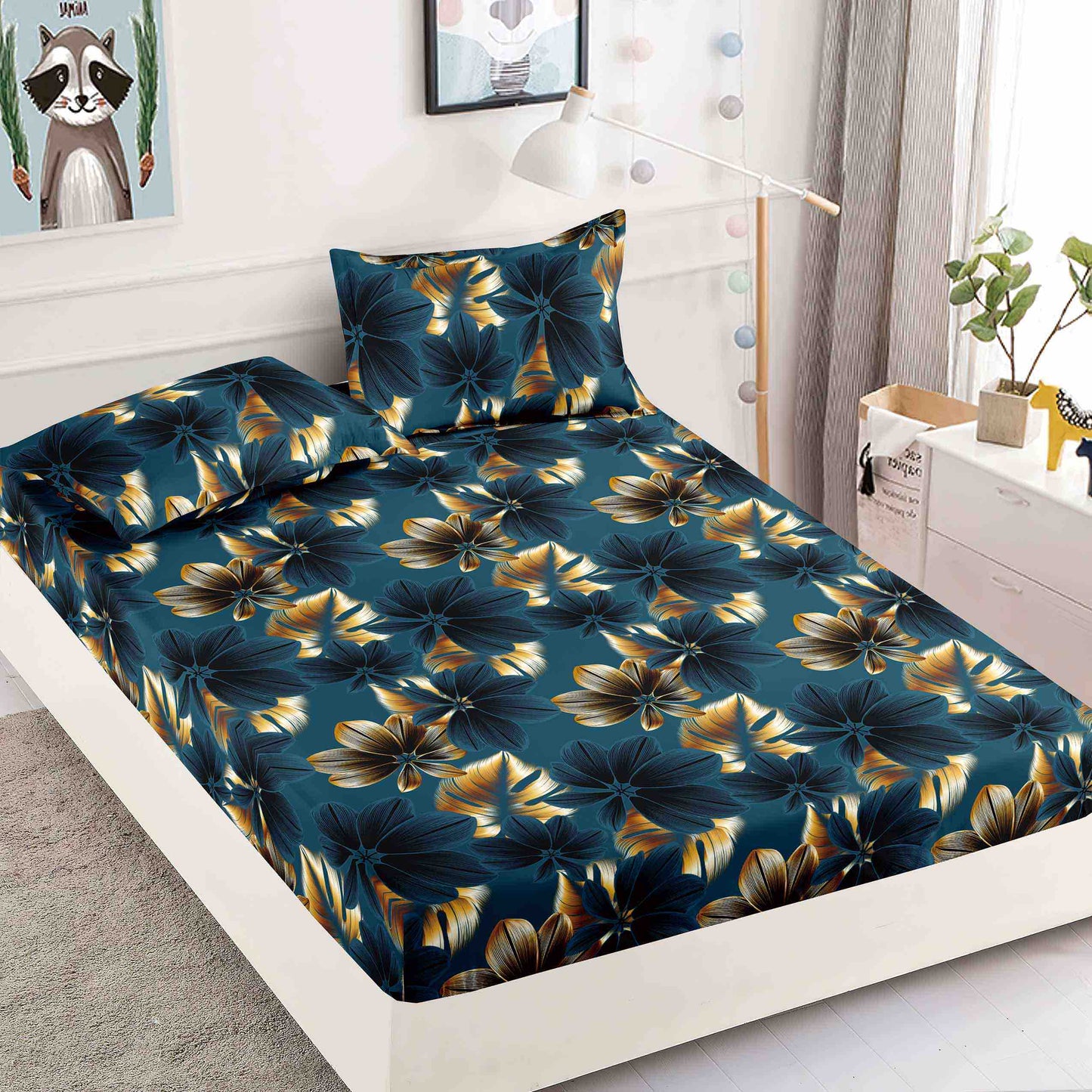 Husă de Pat cu Elastic din Finet + 2 Fețe de Pernă – Set 3 Piese, 180x200 cm – Tropical