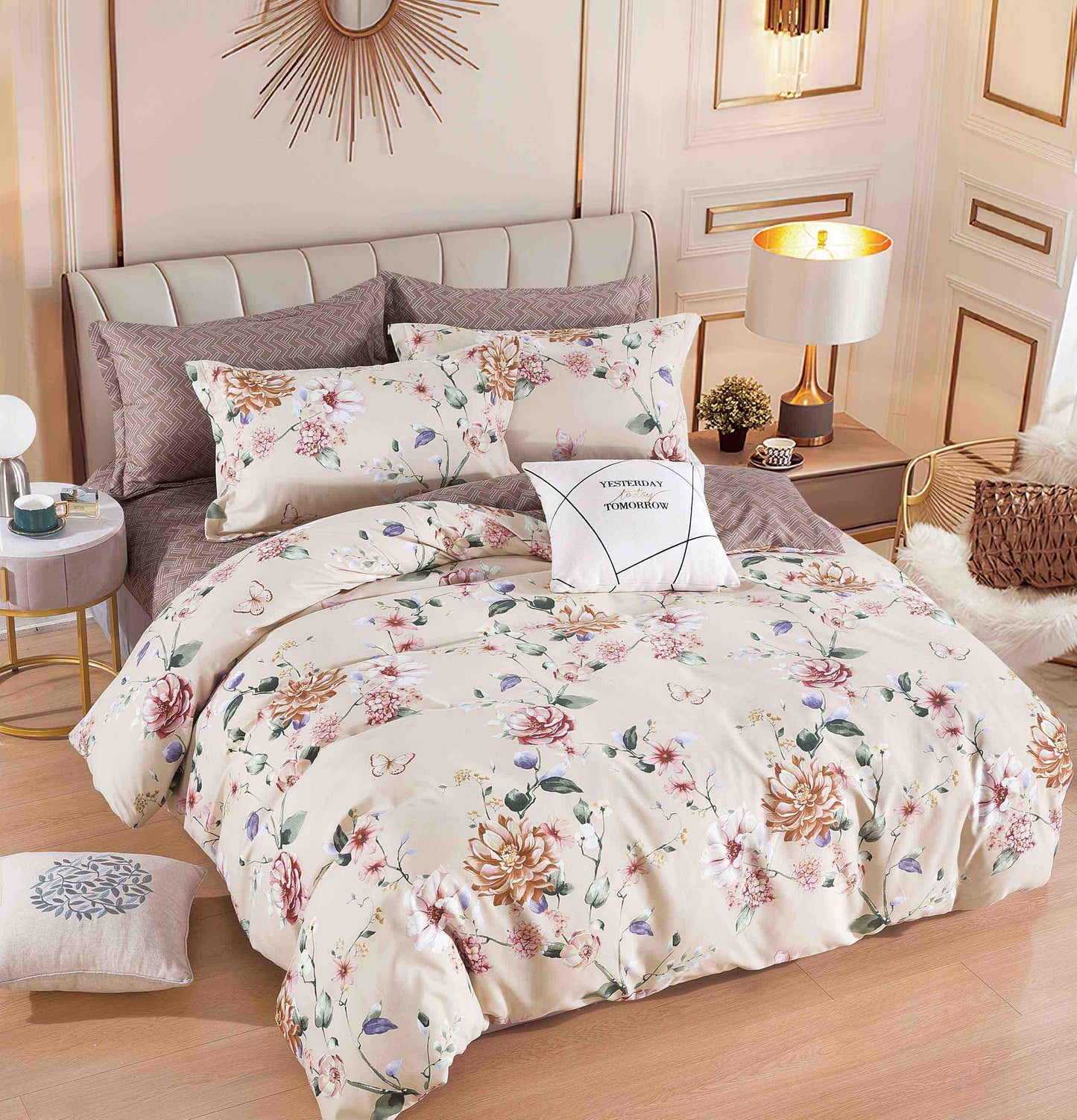 Set Lenjerie de Pat din Bumbac Tip Finet, Fără Elastic – 6 Piese – Grădina Secretă