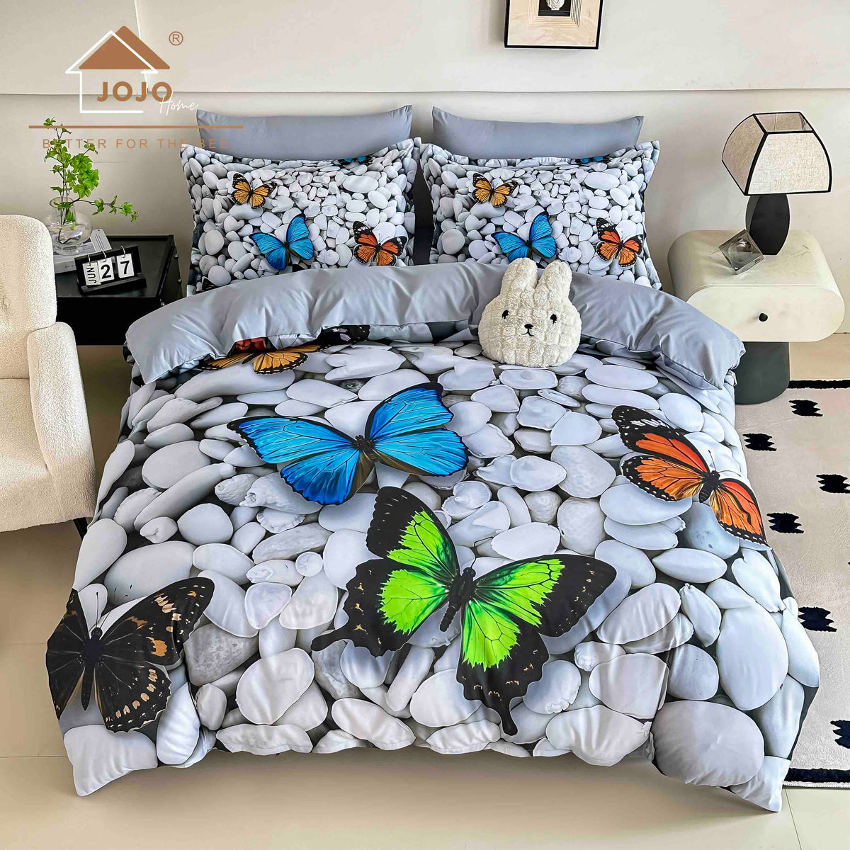 Lenjerie de Pat Finet 5D cu Cearșaf Elastic 180×200 cm – 6 Piese – Flori de Toamnă