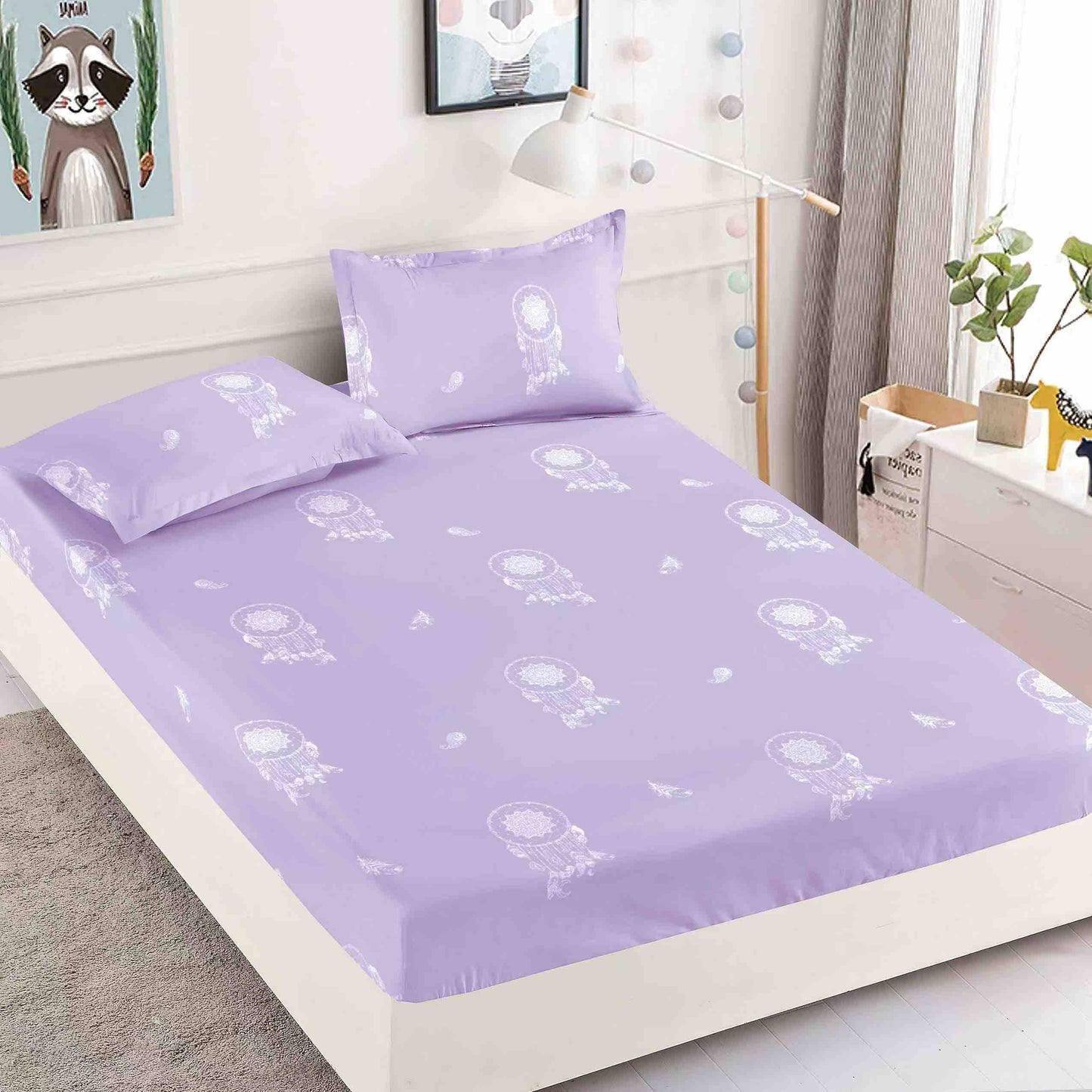 Husă de Pat cu Elastic din Finet + 2 Fețe de Pernă – Set 3 Piese, 180x200 cm – Prinzător de Vise