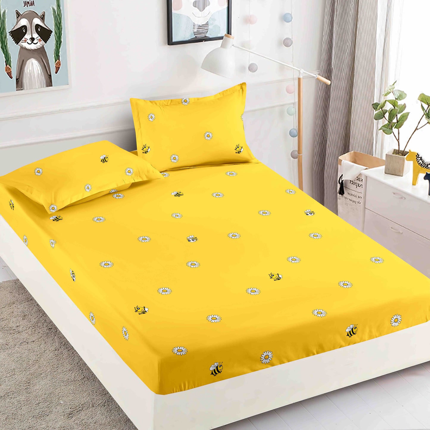 Husă de Pat cu Elastic din Finet + 2 Fețe de Pernă – Set 3 Piese, 180x200 cm – Margarete Aurii