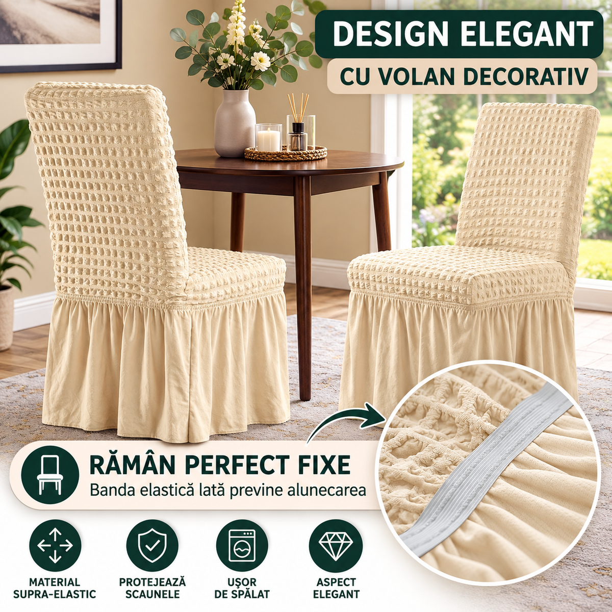 Set 6 Huse Universale pentru Scaune cu Volănaș – Elastice și Elegante
