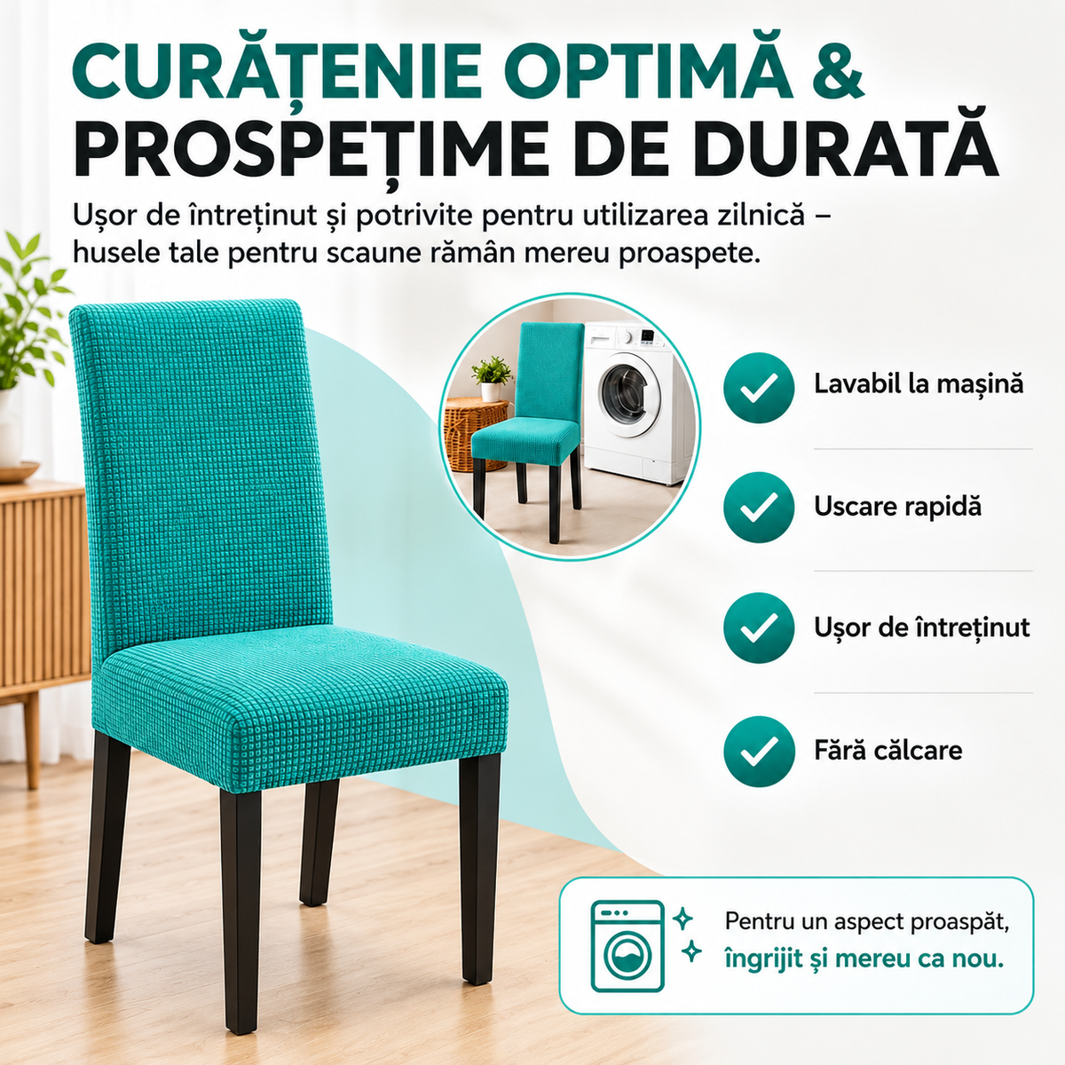 Set 6 Huse Elastice Premium pentru Scaune – Universale, Moi și Ușor de Montat