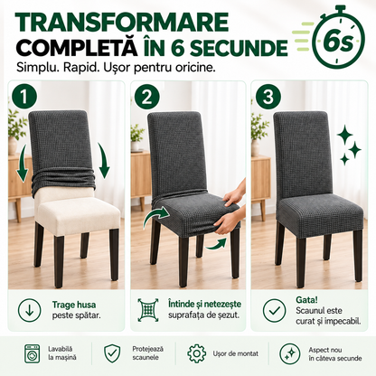 Set 6 Huse Elastice Premium pentru Scaune – Universale, Moi și Ușor de Montat