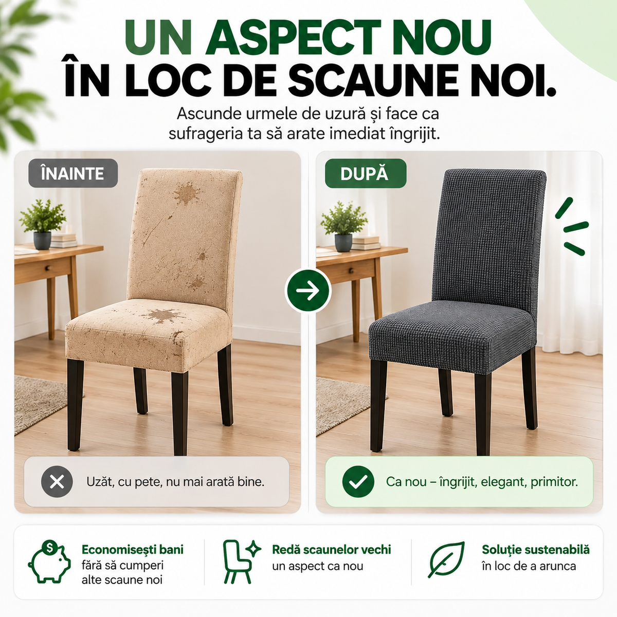 Set 6 Huse Elastice Premium pentru Scaune – Universale, Moi și Ușor de Montat