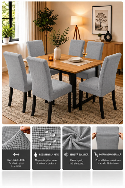 Set 6 Huse Elastice Premium pentru Scaune – Universale, Moi și Ușor de Montat