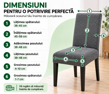 Set 6 Huse Elastice Premium pentru Scaune – Universale, Moi și Ușor de Montat