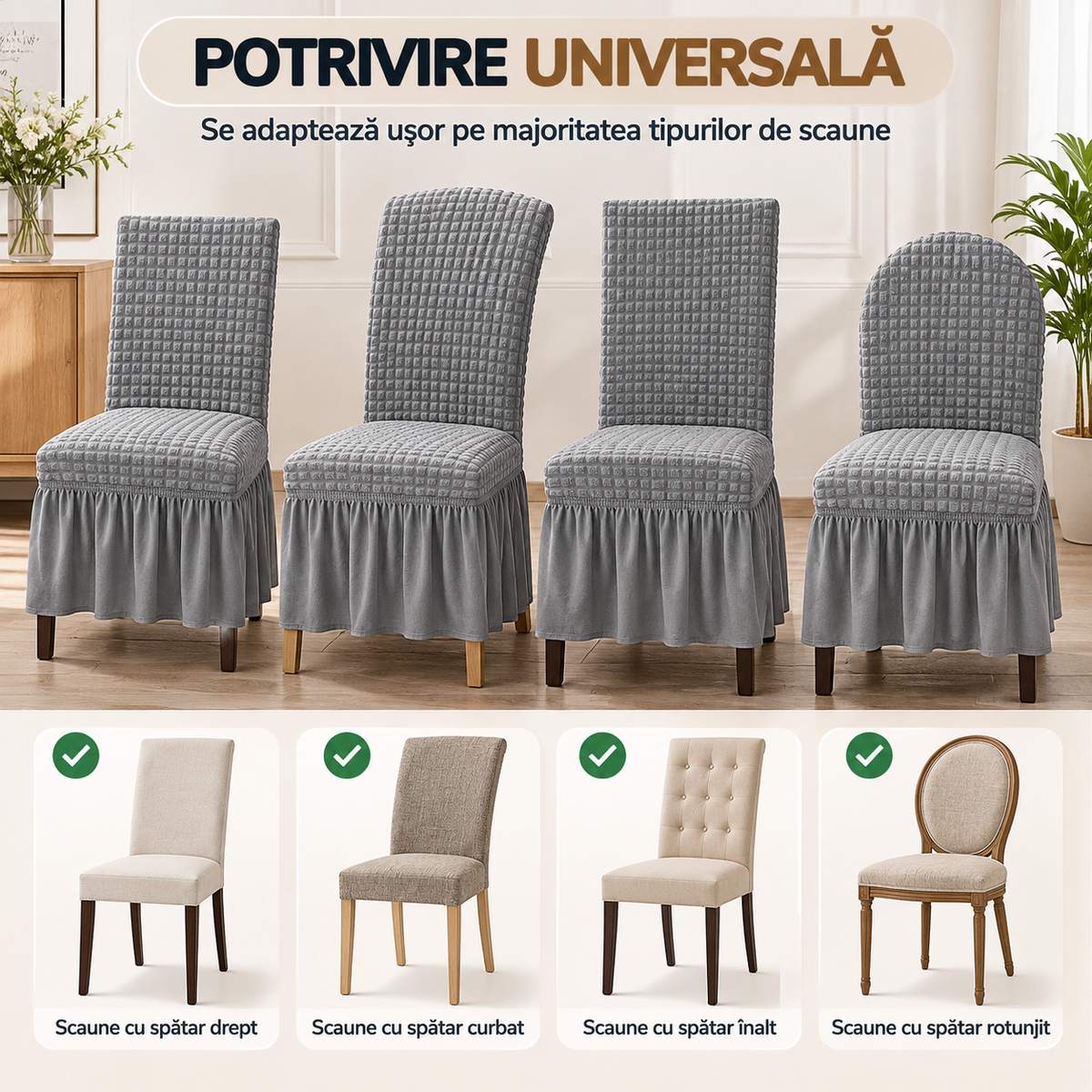 Set 6 Huse Universale pentru Scaune cu Volănaș – Elastice și Elegante