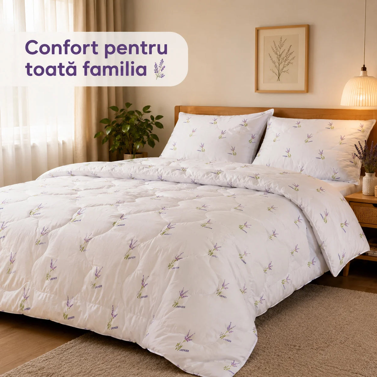 Set Pilotă Lavender 200×220 cm + 2 Perne 50×70 cm