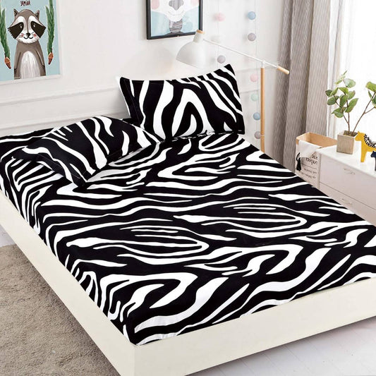 Husă de Pat cu Elastic din Finet + 2 Fețe de Pernă – Set 3 Piese, 180x200 cm – Zebra
