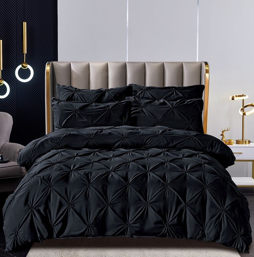 Set Lenjerie de Pat Finet 6 Piese cu Cearșaf Elastic 160×200 cm – Pliuri Brodate