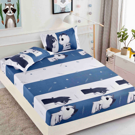 Husă de Pat cu Elastic din Finet + 2 Fețe de Pernă – Set 3 Piese, 180x200 cm – Miau Miau