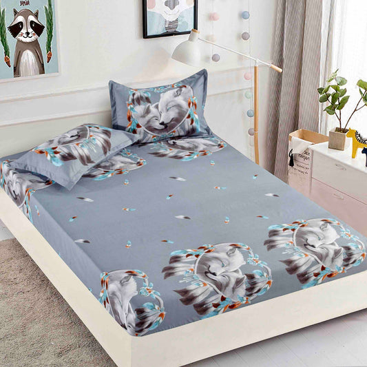 Husă de Pat cu Elastic din Finet + 2 Fețe de Pernă – Set 3 Piese, 180x200 cm – Lupii