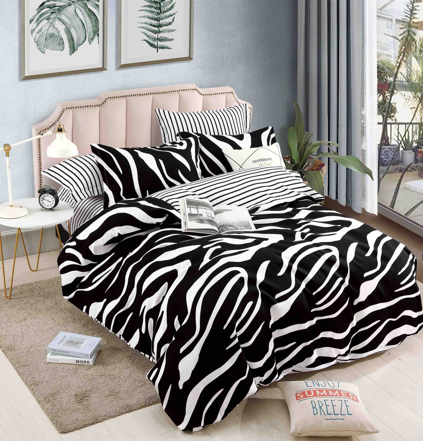 Set Lenjerie de Pat din Bumbac Tip Finet, Fără Elastic – 6 Piese – Zebra