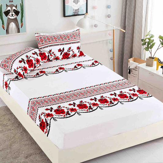 Husă de Pat cu Elastic din Finet + 2 Fețe de Pernă – Set 3 Piese, 180x200 cm – Trandafir Românesc