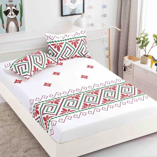 Husă de Pat cu Elastic din Finet + 2 Fețe de Pernă – Set 3 Piese, 180x200 cm – Tradițional Verde