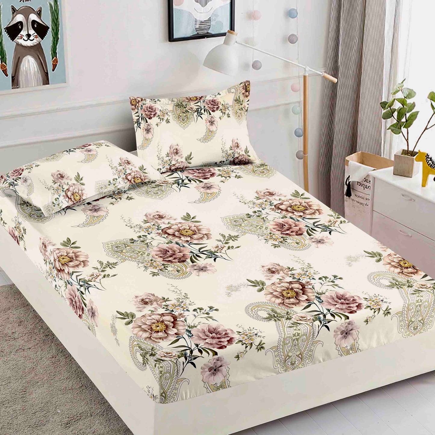 Husă de Pat cu Elastic din Finet + 2 Fețe de Pernă – Set 3 Piese, 180x200 cm – Camelia