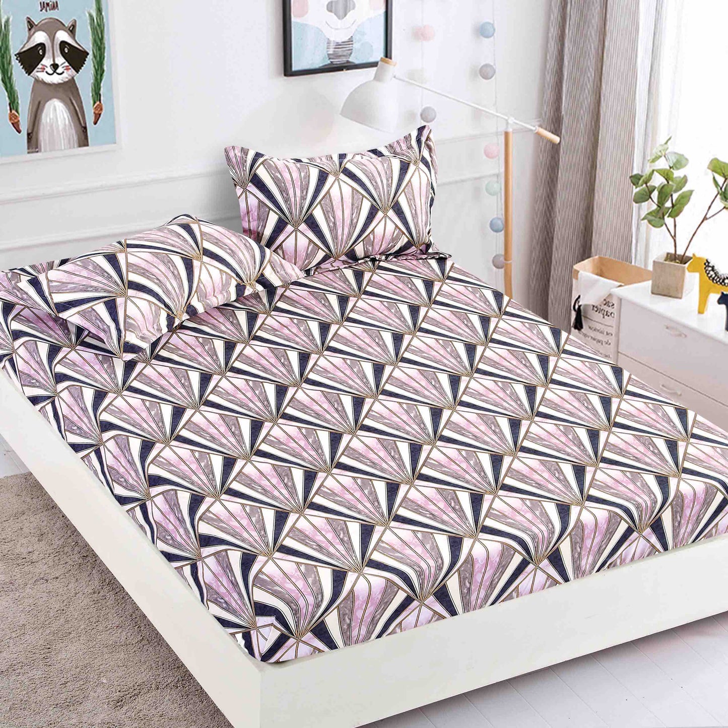 Husă de Pat cu Elastic din Finet + 2 Fețe de Pernă – Set 3 Piese, 180x200 cm – Diamant