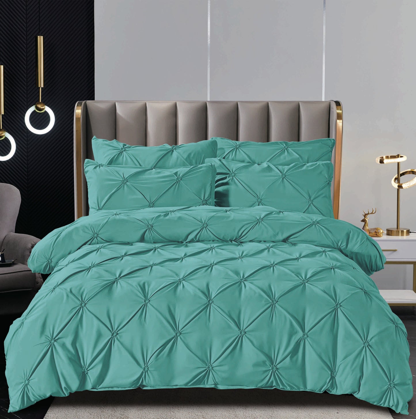 Set Lenjerie de Pat Finet 6 Piese cu Cearșaf Elastic 160×200 cm – Pliuri Brodate