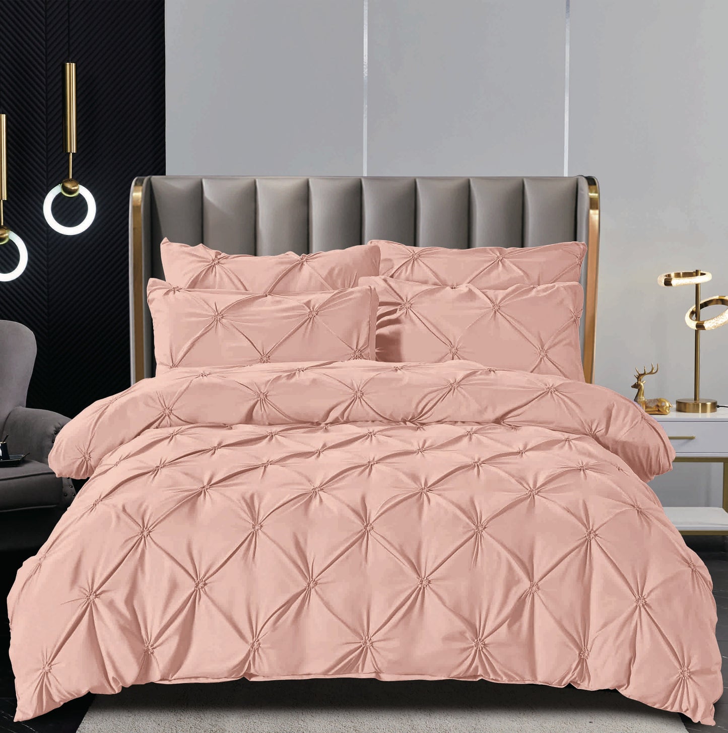 Set Lenjerie de Pat Finet 6 Piese cu Cearșaf Elastic 160×200 cm – Pliuri Brodate