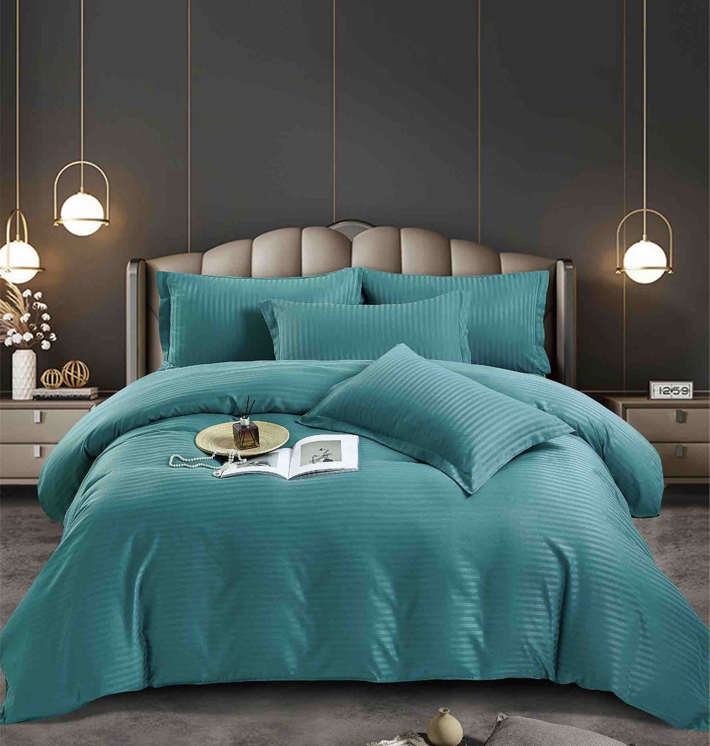 Lenjerie de Pat Dublu Damasc Premium, 100% Bumbac, 6 Piese