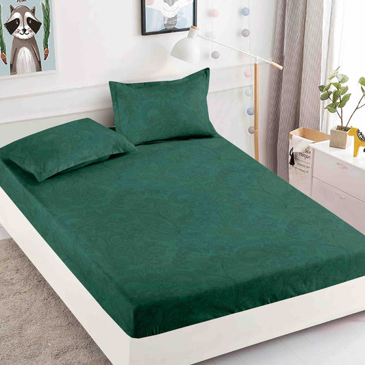 Husă de Pat cu Elastic din Finet + 2 Fețe de Pernă – Set 3 Piese, 180x200 cm – Verde Elegant