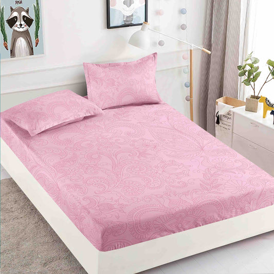 Husă de Pat cu Elastic din Finet + 2 Fețe de Pernă – Set 3 Piese, 180x200 cm – Roz Pudră
