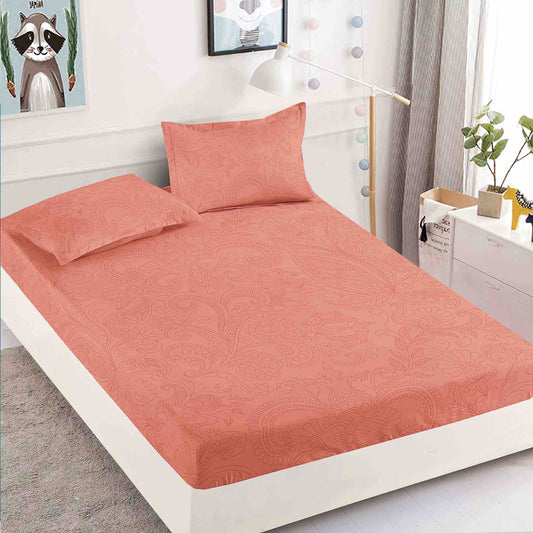 Husă de Pat cu Elastic din Finet + 2 Fețe de Pernă – Set 3 Piese, 180x200 cm – Piersică