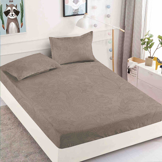 Husă de Pat cu Elastic din Finet + 2 Fețe de Pernă – Set 3 Piese, 180x200 cm – Taupe