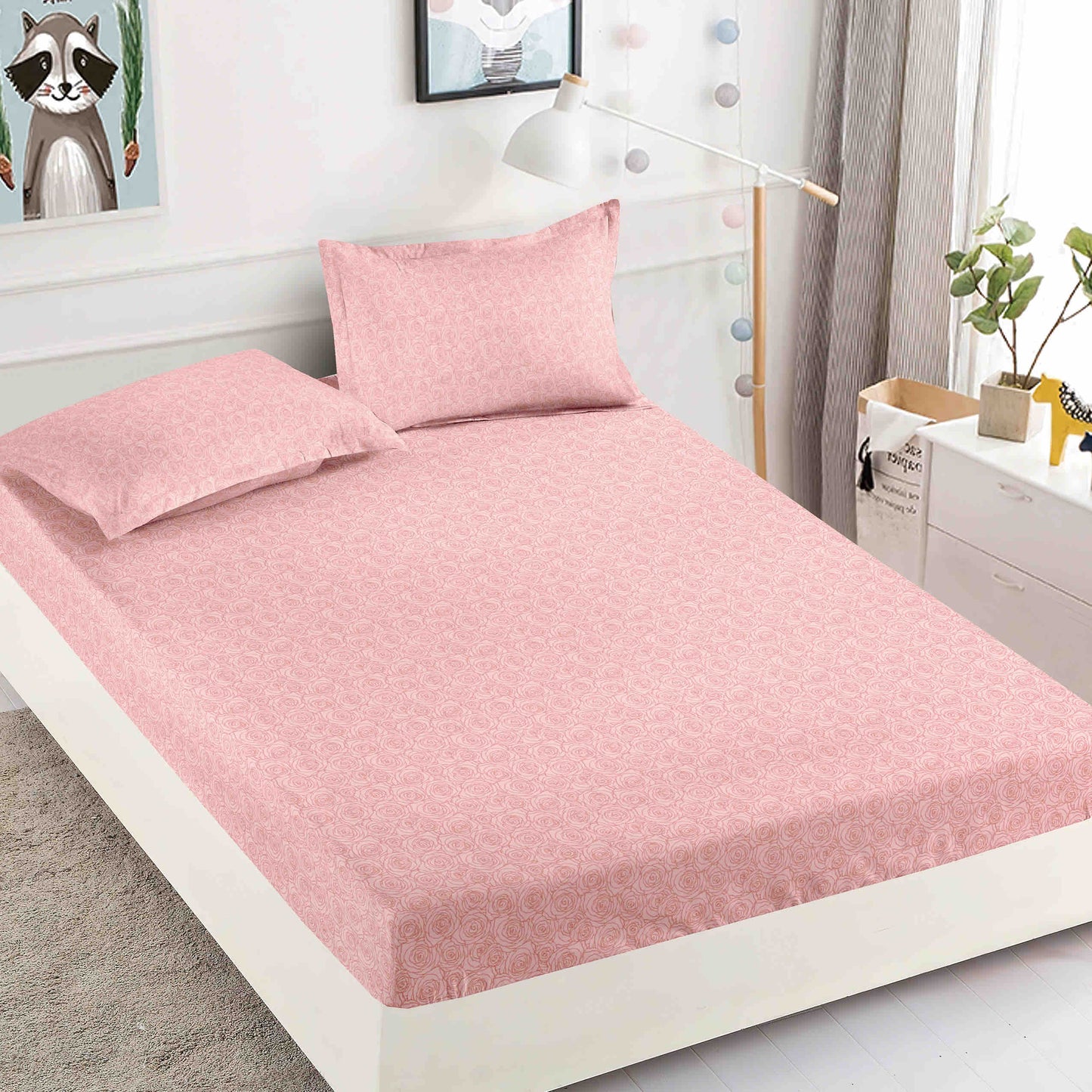 Husă de Pat cu Elastic din Finet + 2 Fețe de Pernă – Set 3 Piese, 180x200 cm – Blush