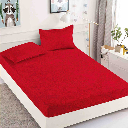 Husă de Pat cu Elastic din Finet + 2 Fețe de Pernă – Set 3 Piese, 180x200 cm – Roșu Regal
