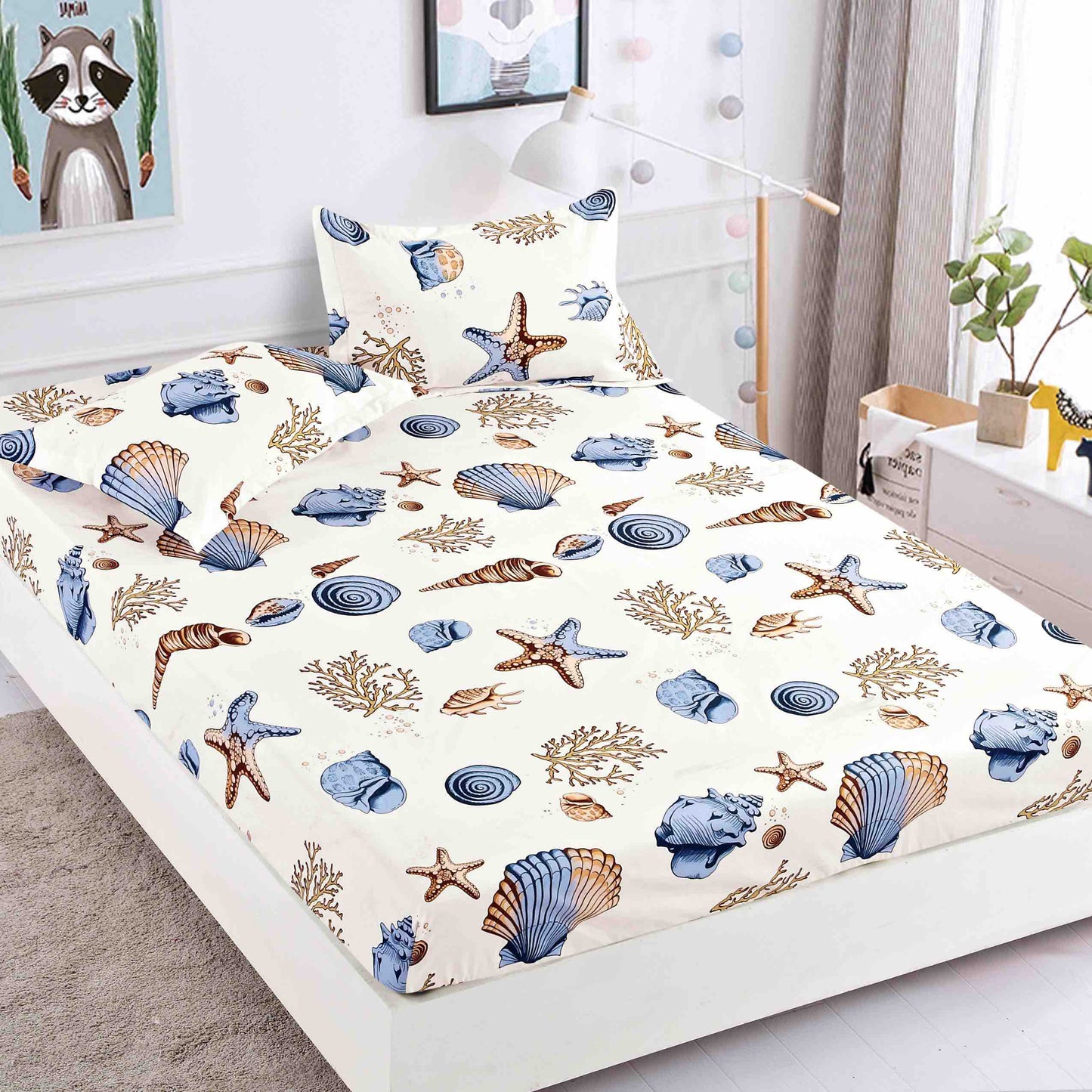 Husă de Pat cu Elastic din Finet + 2 Fețe de Pernă – Set 3 Piese, 180x200 cm – Litoral
