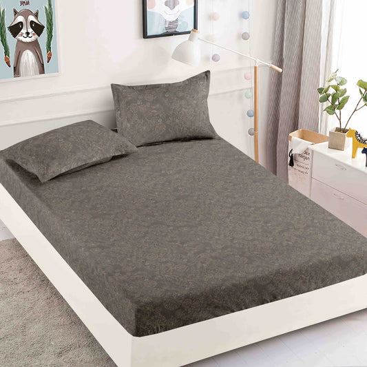 Husă de Pat cu Elastic din Finet + 2 Fețe de Pernă – Set 3 Piese, 180x200 cm – Grafit Floral