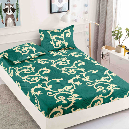 Husă de Pat cu Elastic din Finet + 2 Fețe de Pernă – Set 3 Piese, 180x200 cm – Smarald Regal