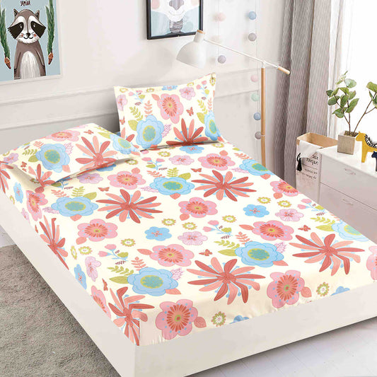 Husă de Pat cu Elastic din Finet + 2 Fețe de Pernă – Set 3 Piese, 180x200 cm – Floricica