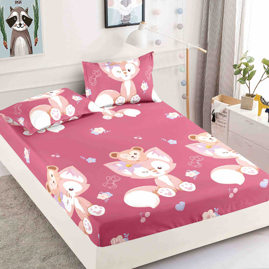 Husă de Pat cu Elastic din Finet + 2 Fețe de Pernă – Set 3 Piese, 180x200 cm – Vulpița și Ursulețul