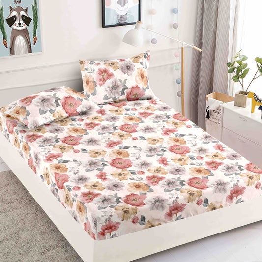 Husă de Pat cu Elastic din Finet + 2 Fețe de Pernă – Set 3 Piese, 180x200 cm – Bujori