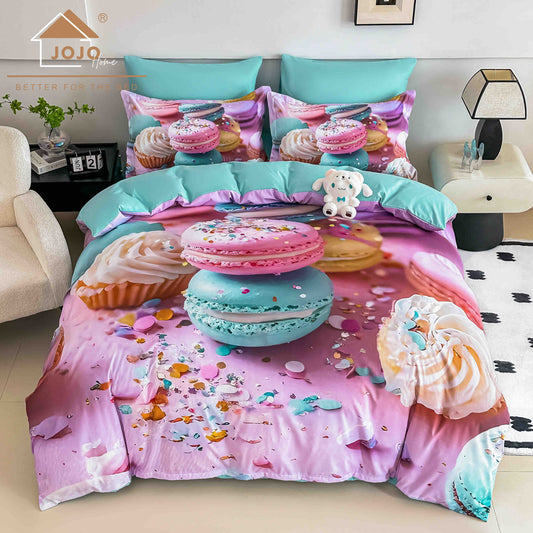 Lenjerie de Pat Finet 5D cu Cearșaf Elastic 180×200 cm – 6 Piese – Macarons