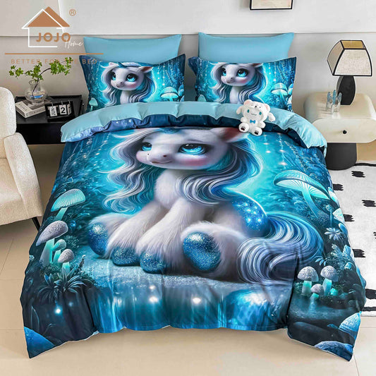 Lenjerie de Pat Finet 5D cu Cearșaf Elastic 180×200 cm – 6 Piese – Ponei Fermecat