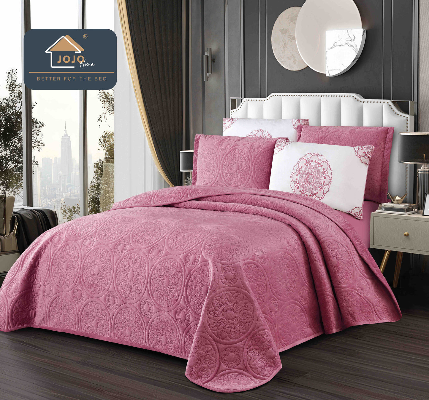 Cuvertură de Pat din Catifea cu Imprimeu în Relief – Set 5 Piese