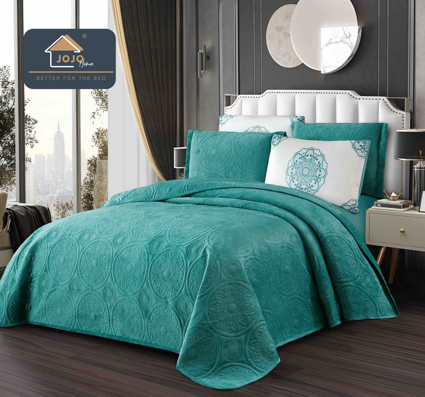 Cuvertură de Pat din Catifea cu Imprimeu în Relief – Set 5 Piese
