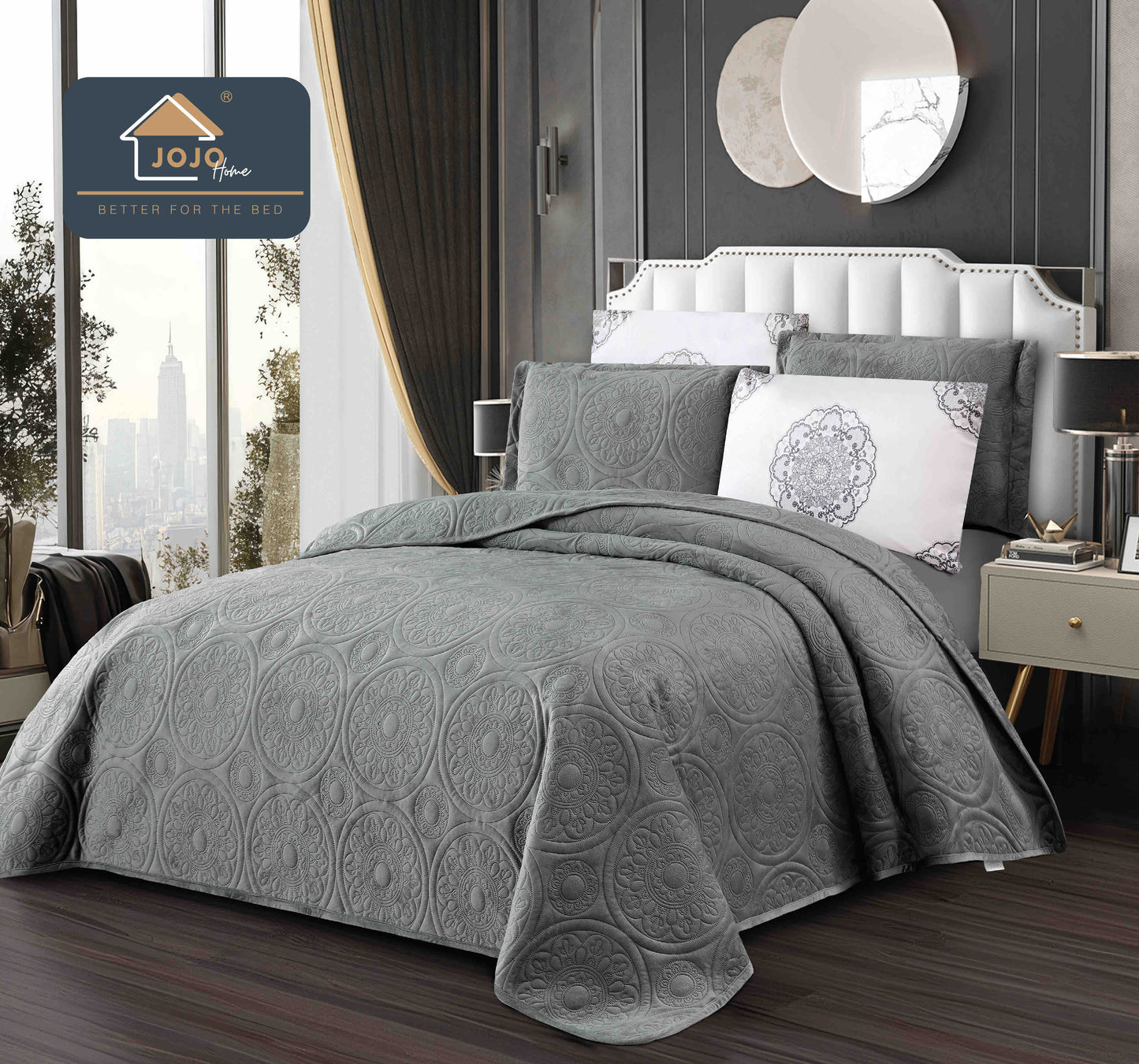 Cuvertură de Pat din Catifea cu Imprimeu în Relief – Set 5 Piese