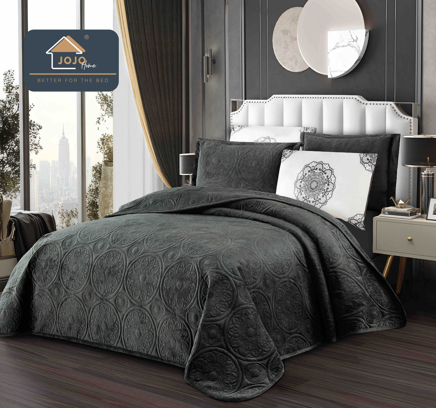 Cuvertură de Pat din Catifea cu Imprimeu în Relief – Set 5 Piese