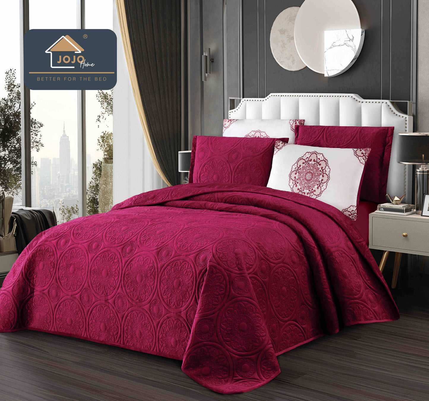 Cuvertură de Pat din Catifea cu Imprimeu în Relief – Set 5 Piese