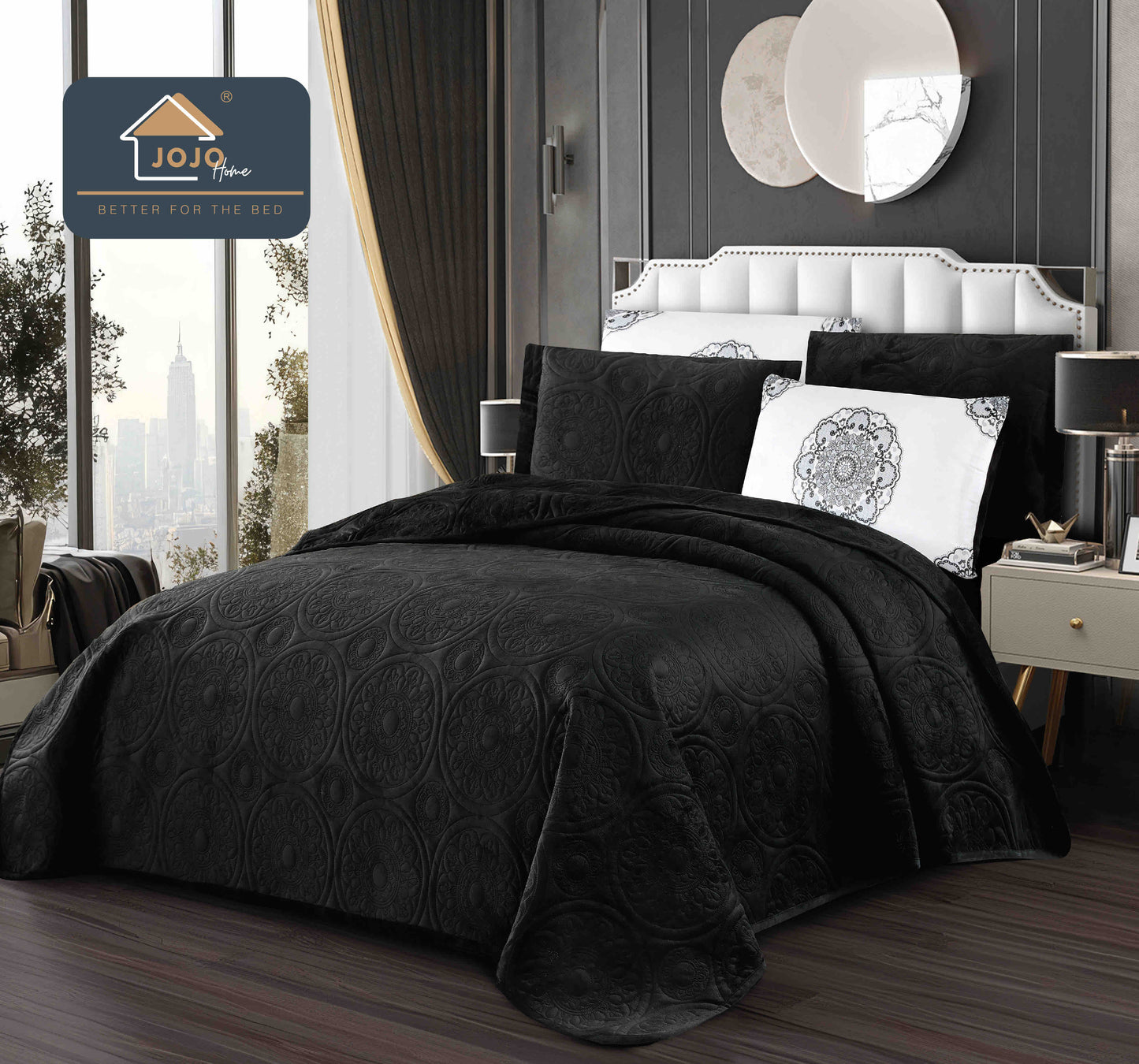Cuvertură de Pat din Catifea cu Imprimeu în Relief – Set 5 Piese